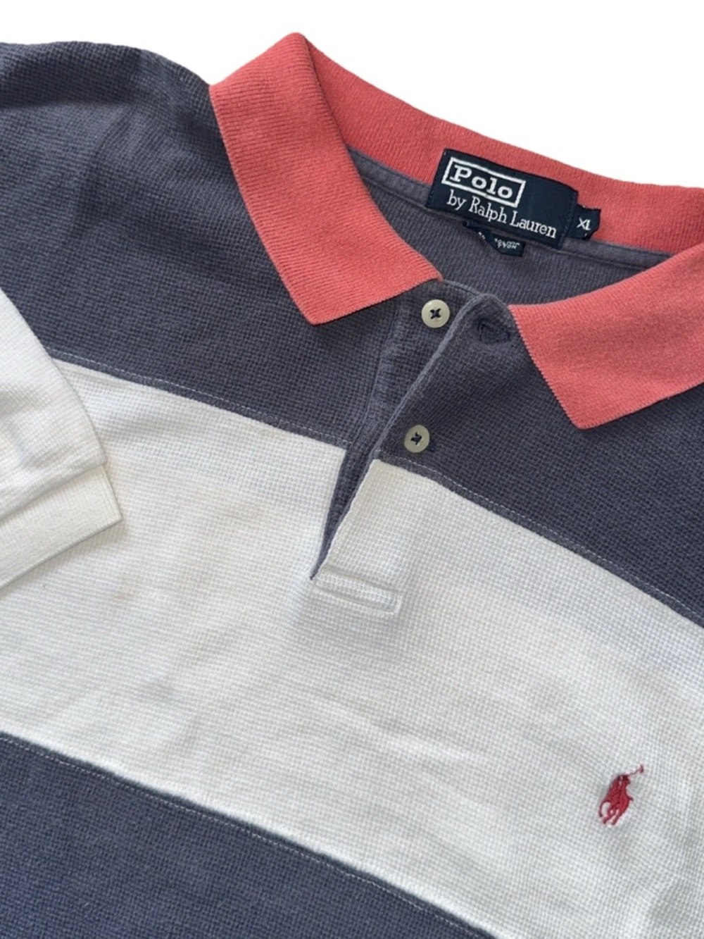 Polo Ralph Lauren Shirt Mens XL Blue Striped Polo Short Sleeve Vintage 90s